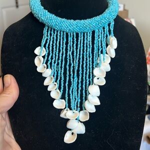 Vintage Turquoise beaded Necklace Shells Beach Vibes